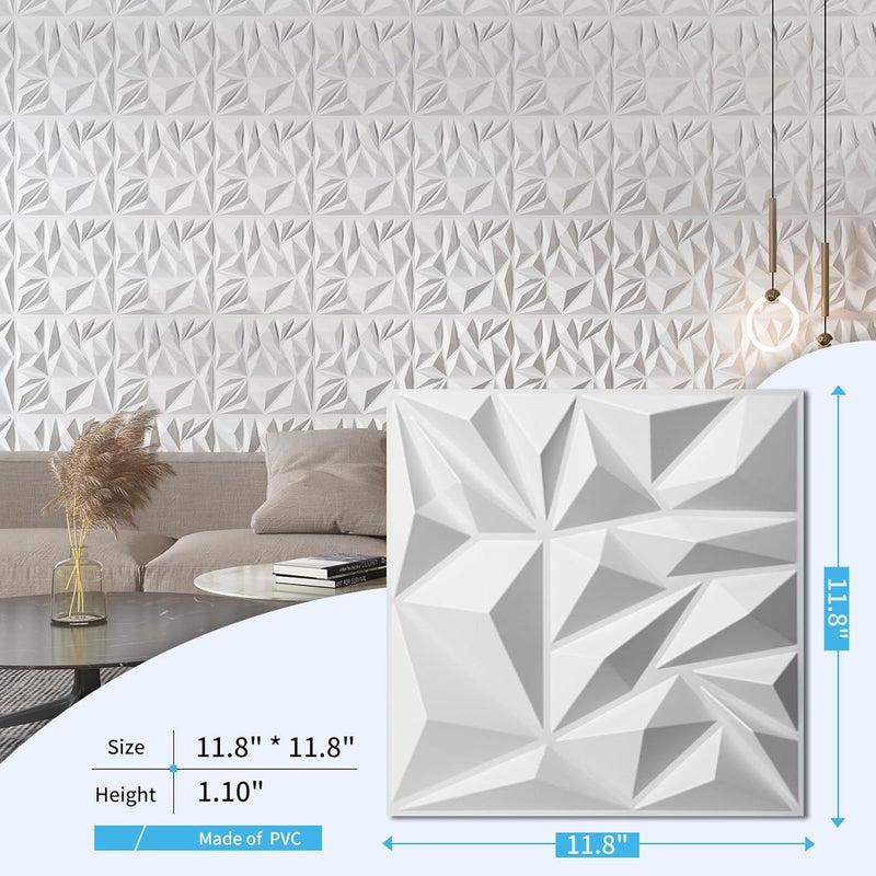 Art3d 33-Pack 3D Wall Panels for Interior Wall Decor, Modern Diamond Textured Accent Wall Paneling for Gaming Living Room TV Wall Background, 12 x 12 inch White, A10342 - Image 4